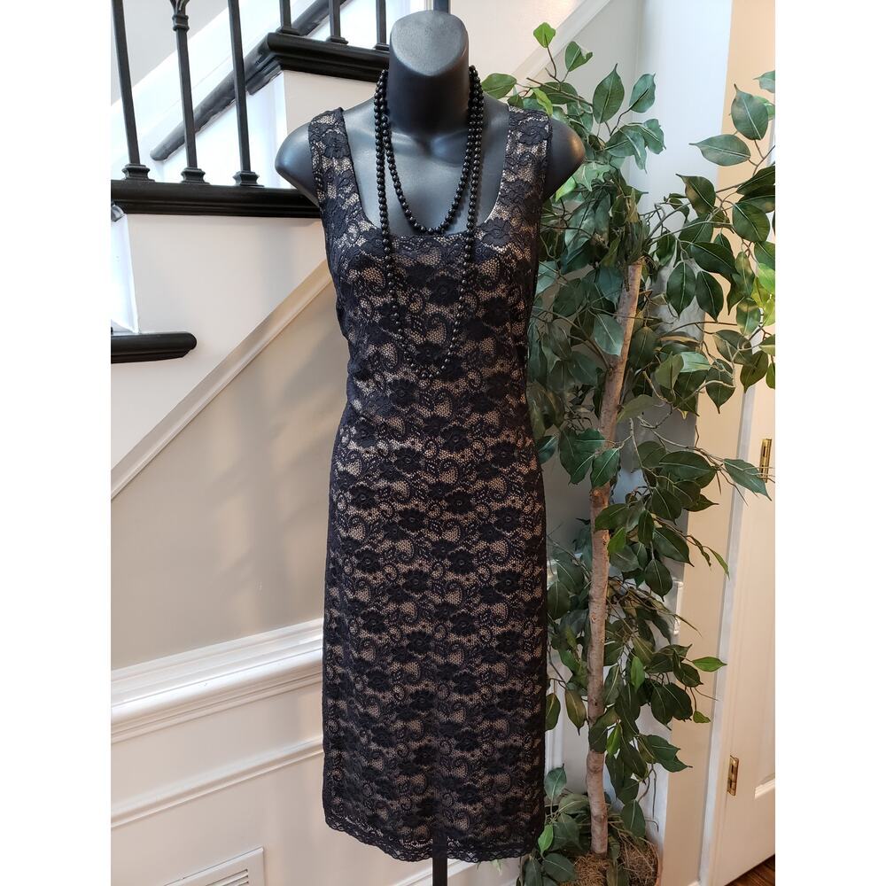 Shape FX by Newport News Midi Dress Women 18 Black Lace Overlay Lined Sleeveless
